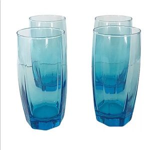4 Cristar Sky Blue Amadeus 6 1/2" Cooler Glass Tumblers 16 oz NEW Octagon Base